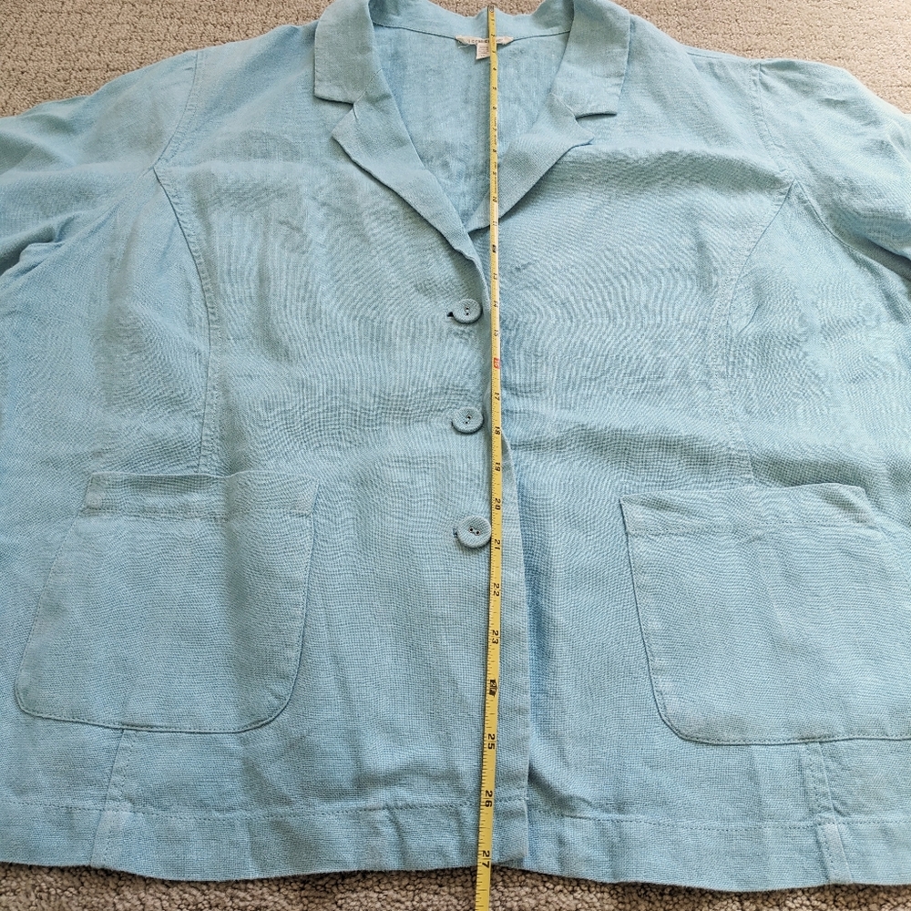 Eileen Fisher 100% Linen Blazer Jacket 1X Aqua Summer Coastal Work Lagenlook - Picture 6 of 7